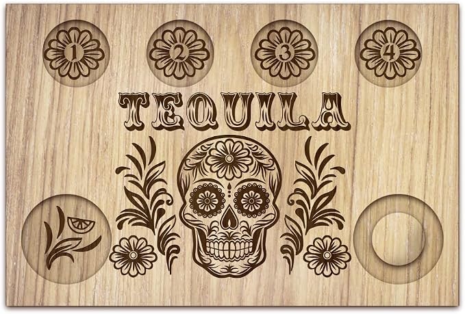BENECREAT Sugar Skull Tequila Shot Glasses Serving Tray, Wooden Glass Holder with Salt Rim Shot Glasses Board for Bar, Restaurant, Party, Family Gathering, 7.87x11.8 Inch - skull coaster