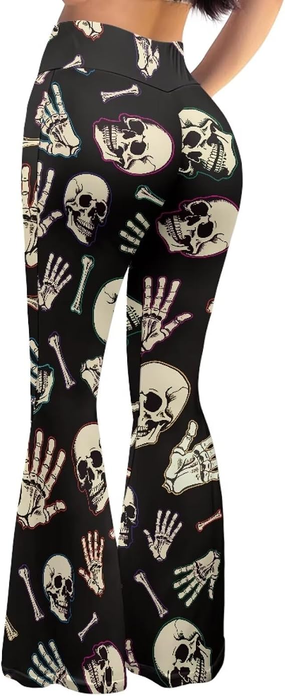 High Waist Hip Lifting Bootcut Yoga Pants Tummy Control Bell Bottom Flared Yoga Leggings for Women Size XS-2XL - sugar skull boots