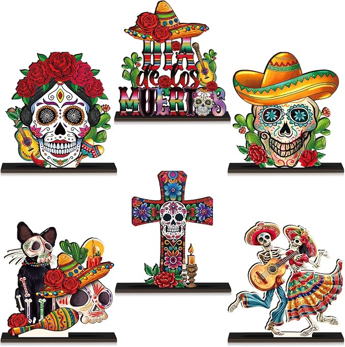 6 Pcs Day of The Dead Decorations Sugar Skull Table Centerpieces Sign - skull candle