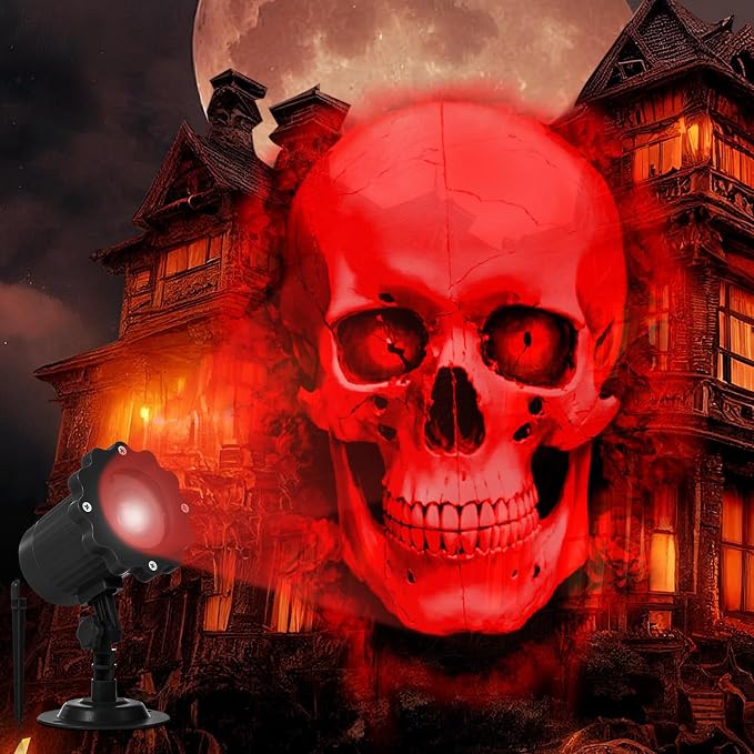 Treela Skull Projector Light Outdoor Halloween Decoration, Red, Dynamic - skull lamp