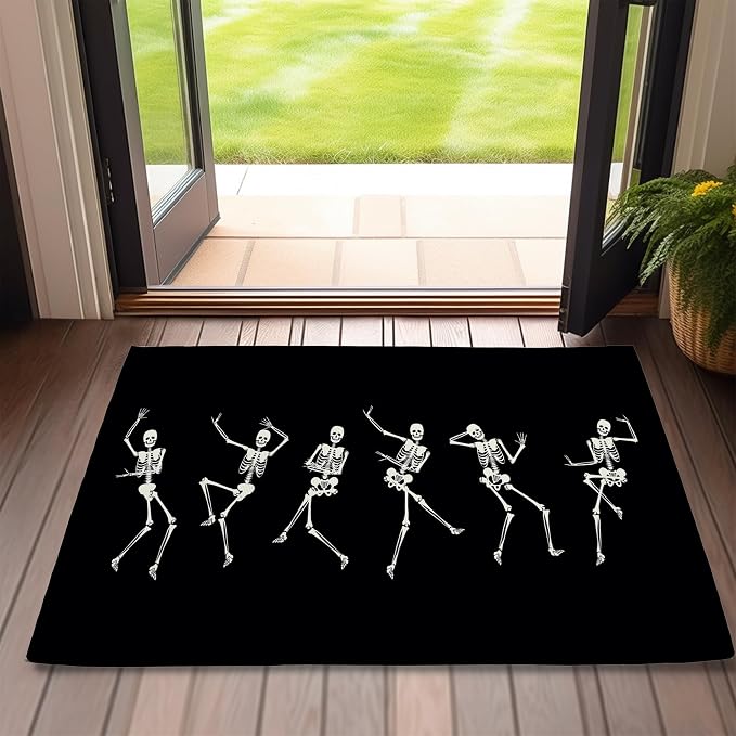 SPUNKER Door Mat,Halloween Skull Front Doormats 17''x30'',Funny Skeleton Indoor Outdoor Entrance Welcome Mat,Low-Profile Floor Rugs for Entry Patio - skull toilet mat