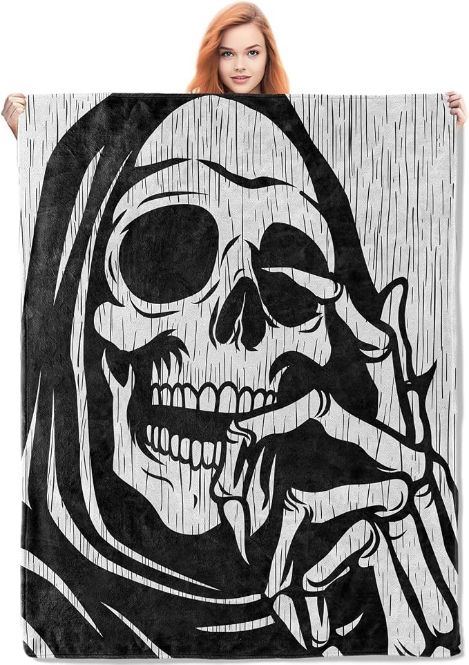 Skull Blanket, 50"x60" Grim Reaper Fleece Throw for Kids & Adults, Ultra-Soft and Warm Home Decor Blanket - skull blanket