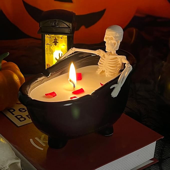 Halloween Decorations – Halloween Skeleton Candles – Skeleton Designs for Milk Bath – Novelty Designs Rose Petals – Perfect for Halloween Indoors Home Holiday Parties