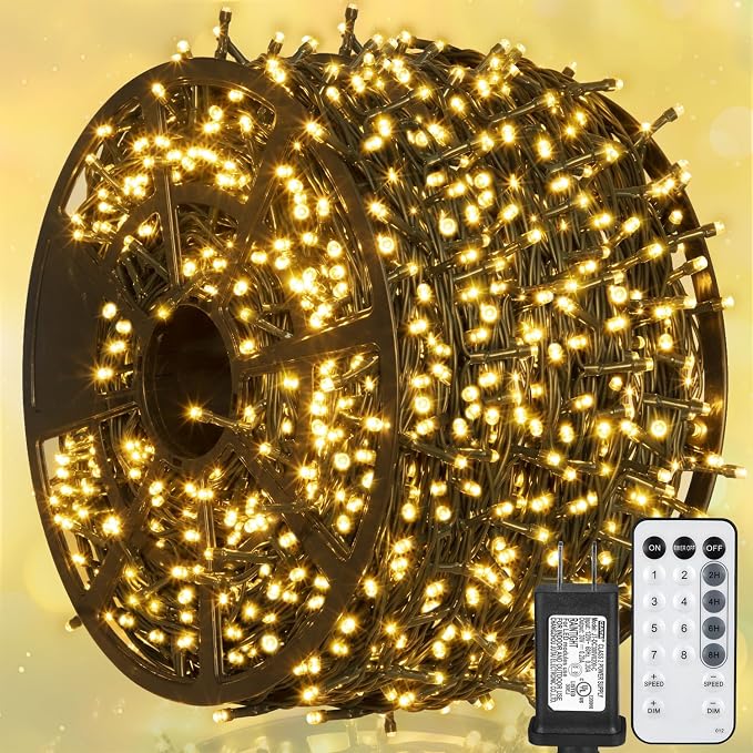 weillsnow 328 FT 1000 LED Warm White Christmas String Lights with Remote - string light