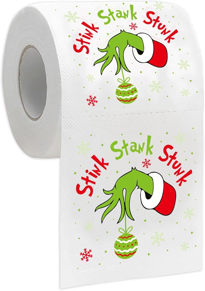 Funny Christmas Toilet Paper, Christmas Bathroom Decorations, 200 Sheets Holiday Toilet Papers Bathroom Toilet Decor, White Elephant Gag Gifts Stocking Stuffers Party Supplies - Stink Stank Stunk - skull toilet paper
