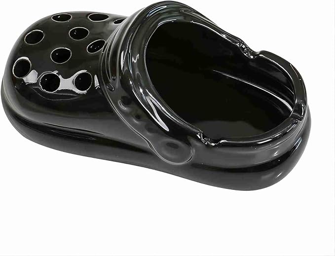 Croc Shoe Ashtray Ceramic - 4 Color Clog Shaped Smoking Tray, Windproof Outdoor & Indoor Use with Non-Slip Base, Funny Home Office Desk Decor Gift for Men Women (Stealth Black) - skull ashtray