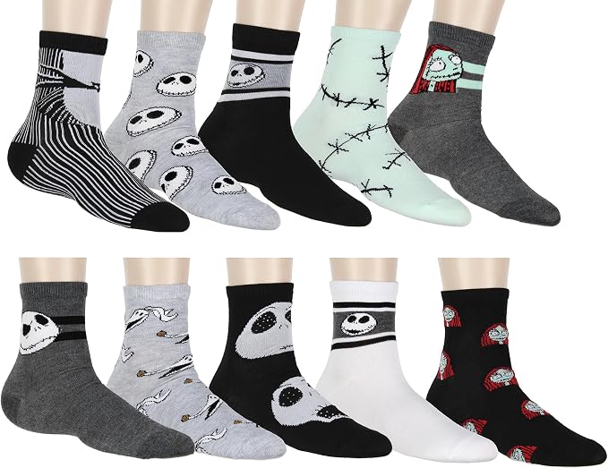 Disney NBC Women's Jack Skellington And Friends Shortie Crew Socks 10 Pack - sugar skull costume