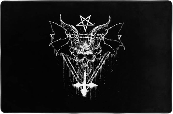 Satan Skull Inverted Cross Satanic Welcome Guests Carpet Indoor and Outdoor Door Mats, Anti Slip Floor Mats - skull carpet