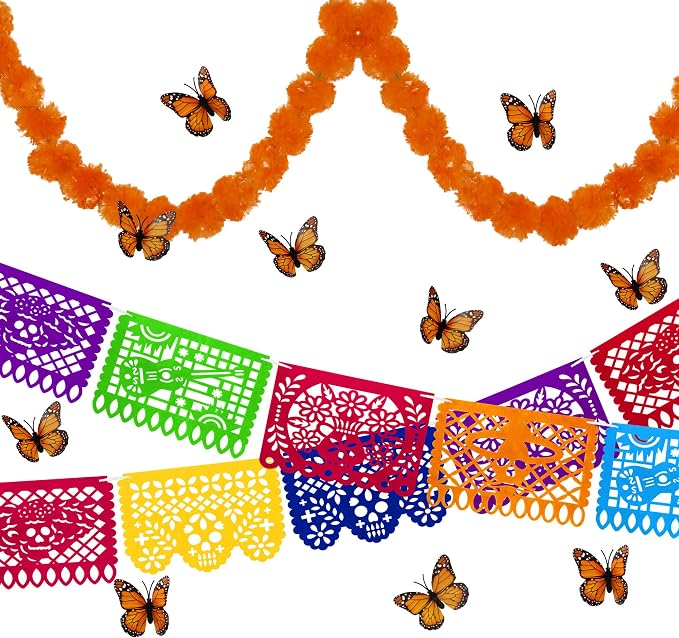 Funnlot Day of The Dead Decorations - 12Pcs Mexican Party Decoration - skull carpet