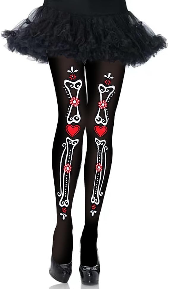 Day of The Dead Skeleton Tights Dia De Los Muertos Legging with Feet, Halloween Zombie Costume Skull Stocking Socks - skull leggings