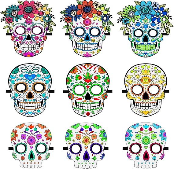 Day of the Dead Felt Masks for Adults, 9 Pack Dia de Los Muertos Skull Masks Floral Sugar Skull Mask, Adjustable Halloween Masks Dia De Los Muertos Decorations for Halloween Cosplay - sugar skull dress