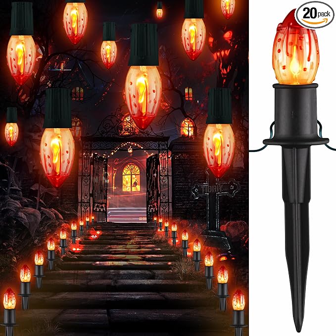 TIORIY 24.2FT Halloween Flame String Lights,C9 Pathway Lights 20 Lights - string light