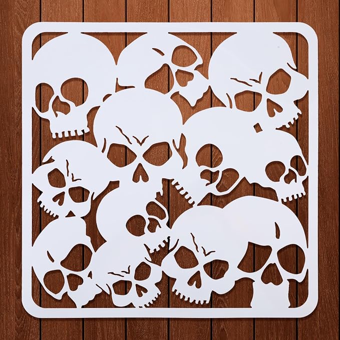 ORIGACH 11.8x11.8 inch Halloween Skull Skeleton Pattern Stencil - skull painting