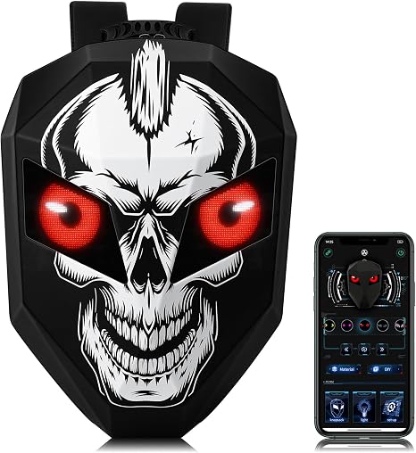 Gelrova Motorcycle Backpack with LED Eyes, App Control Waterproof Hard Case Motorbike Bag, DIY Laptop Backpack for Riding, Cycling, Travel, Large Size 19inch, Goth Skull Knight - skull backpack