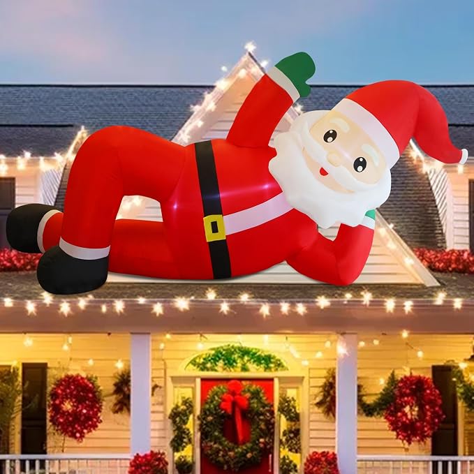 Juegoal Christmas Inflatables Outdoor Decorations, 12FT Long Inflatable Xmas Santa Claus, Lighted Blow Up Giant Lying Santa with Built in LED Lights, Light Up Holiday Winter Lawn Yard Garden Decor - skull inflatable