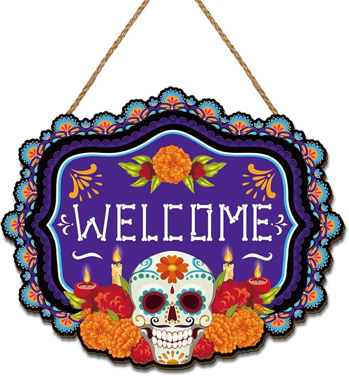 Day of the Dead Wreath 12×9.7 Inch Dia de los Muertos Home Party Decor - skull wreath