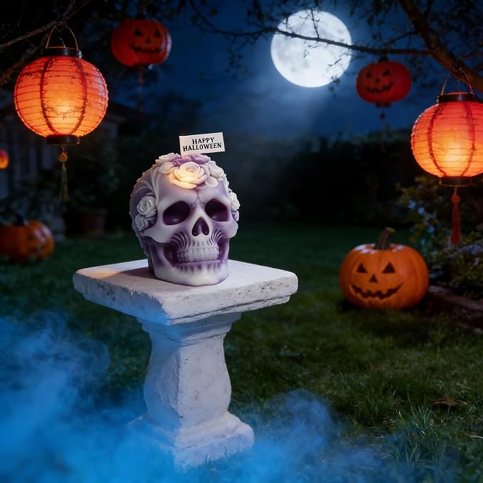 T-shin Skull Scented Candle,Soy Wax,Freesia,Halloween Decor,5 oz - skull candle