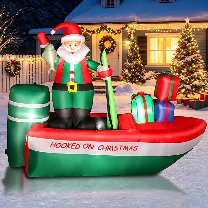 8 FT Christmas Inflatables Santa Claus Fishing on a Boat with Colorful Gift Boxes, Giant Blow Up Santa Outdoor Decorations with Built-in Lights for Yard Lawn Garden Xmas Party Holiday Decor - skull inflatable
