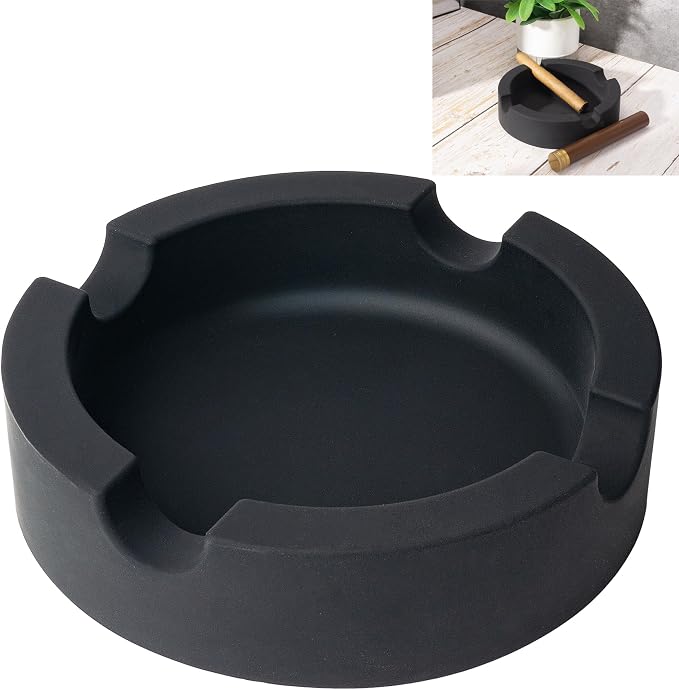 Outdoor Cigar Ashtrays Unbreakable Large Round Ring Gauge Silicone Ashtrays for Patio/Outside/Indoor/Home Decor with 4 Rest Cigar Holder Ash Tray Minimalistic - skull ashtray