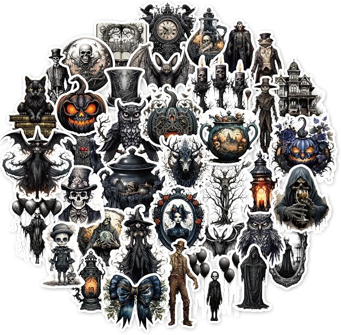 100 Pcs Halloween Goth Stickers Retro Horriblr Skull - skull sticker