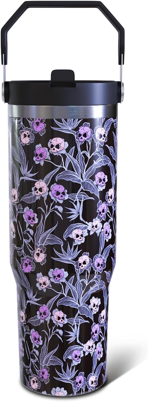 Halloween Gothic Skull Gifts 30oz Tumbler with Handle and Flip Straw