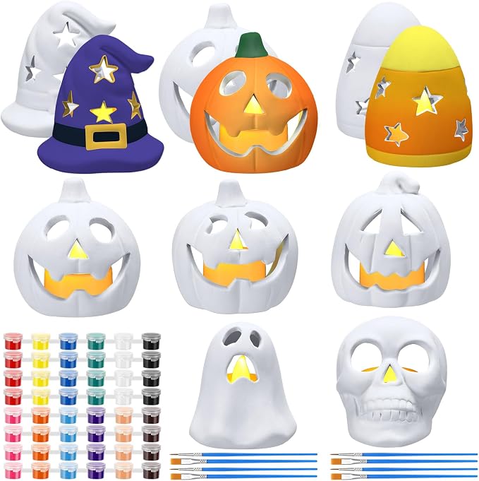 RimCereal 8 Set DIY Ceramic Halloween Lantern Figurine Paint Craft, Classic