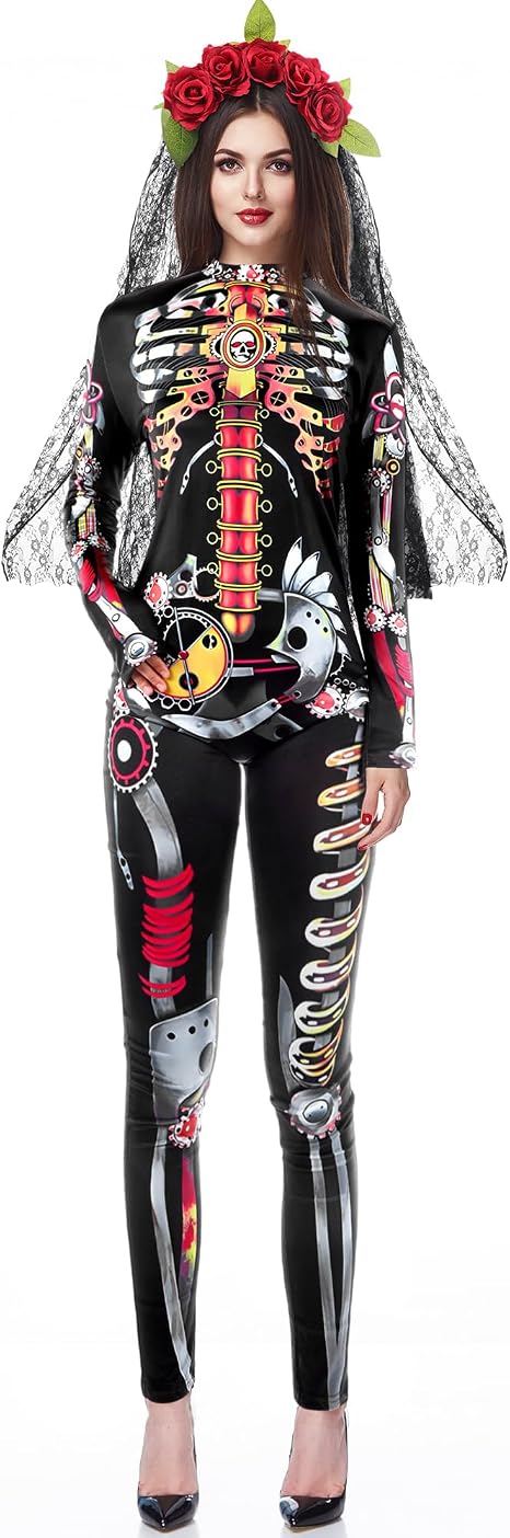 Xtinmee 2 Pcs Women's Day of the Dead Costume - sugar skull makeup