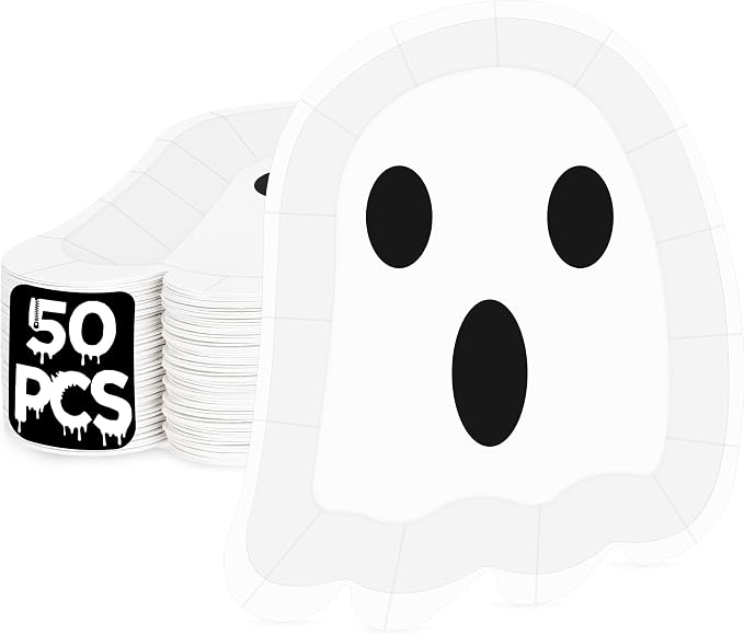 50 PCS Halloween Paper Plates, 7.6" X 6.8" Disposable Ghost Shaped Plates - skull plate