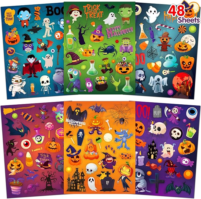 LINAYE 48 Sheets Halloween Stickers for Kids 1120 PCS Stickers Bulk - skull sticker