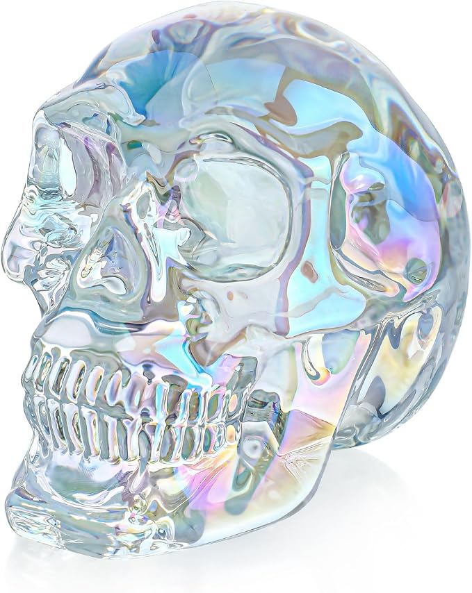 3” Crystal Human Skull Head Figurines Statue Halloween Decoration,Colorful