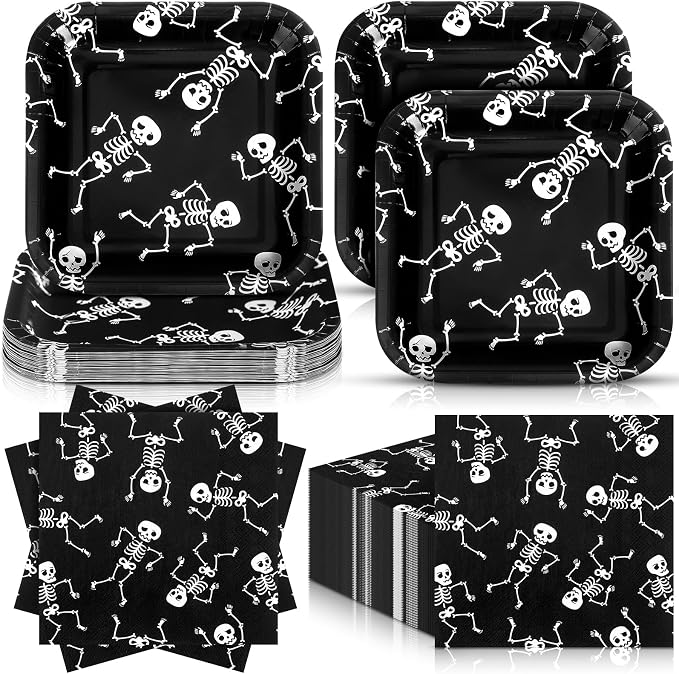 Zhehao 72 Pcs Halloween Paper Plates and Napkins Set Serve 36 - skull plate