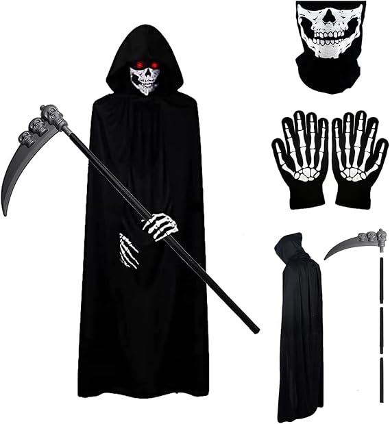 Halloween Grim Reaper Costume, Scary Ghost Costume Set for Youths Adults - sugar skull costume