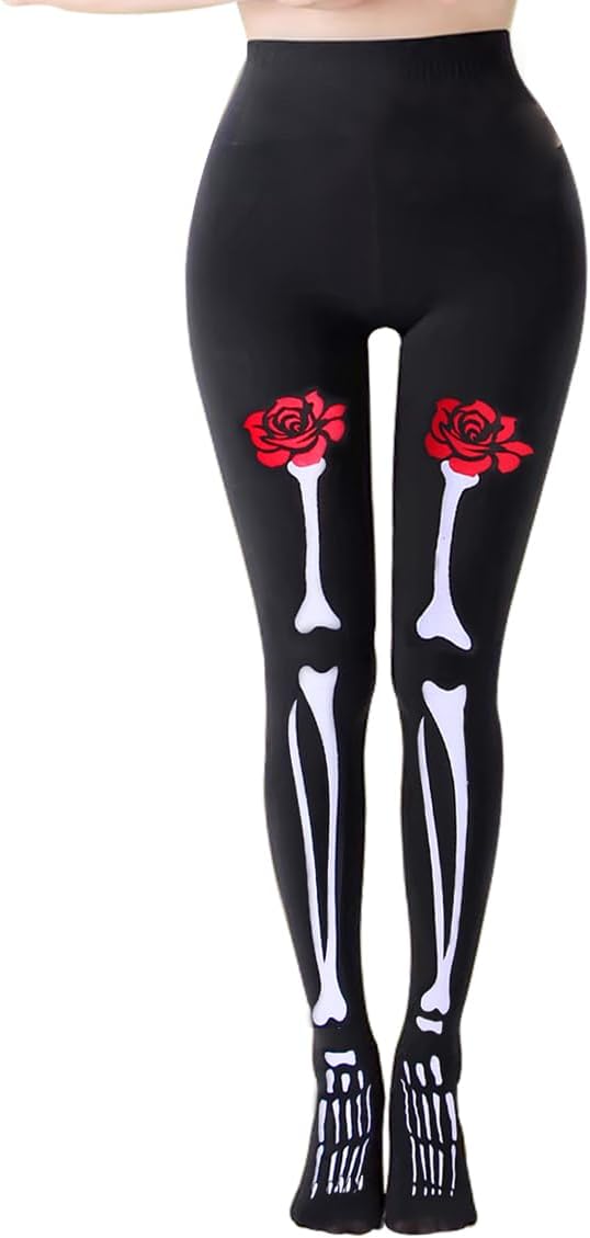 Day of the Dead Rose Tights Halloween Skeleton Dia De Los Muertos Leggings - skull leggings