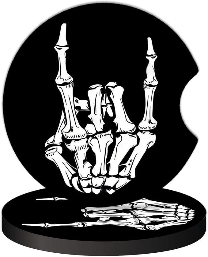 KARREAL 2 Pcs Car Cup Coasters - Funny Rock Skull Hand - skull coaster