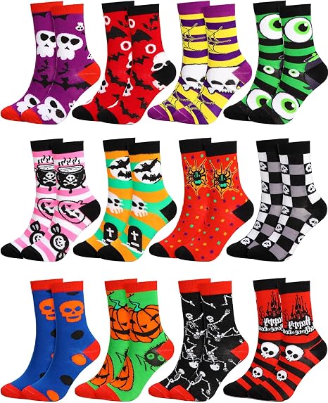 Glitopper 12 Pairs Halloween Socks for Women Spooky Dress - sugar skull costume