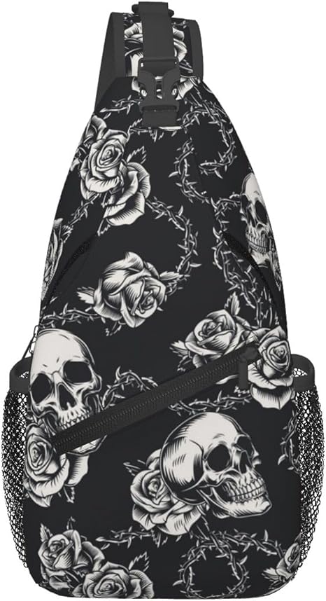 Skull Sling Backpack Chest Bag Crossbody Shoulder Bag Gym Cycling Travel Hiking Daypack For Men Women - sugar skull handbags for sale