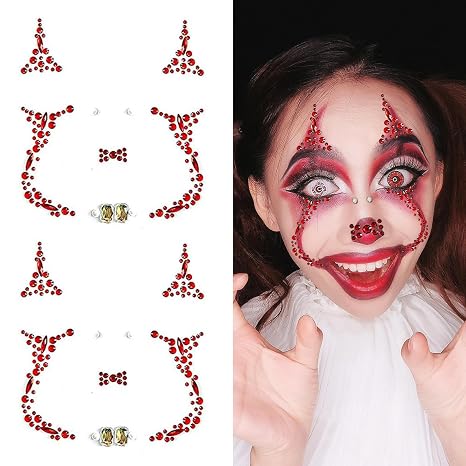 2 Packs Halloween Face Gems Jewels Tattoos Day of the Dead Skull Face Temporary Tattoos Rhinestone Crystal Body Gems Makeup Stickers for Halloween Party Cosplay - skull sticker
