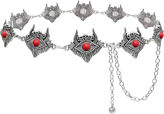 Turquoise Concho Belt Silver Skull Eyes Western Gothic Carving Waist Chain Belt for Women - skull wallet