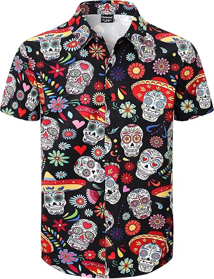 Men's Mexican Cinco de Mayo Novelty Button Down Shirt, S-4XL - sugar skull dress