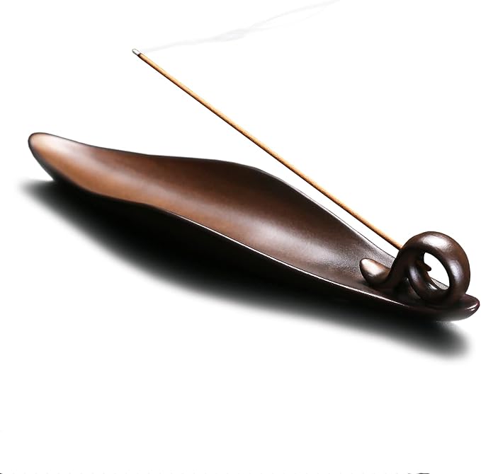 9" Length Incense Stick Holder with 3 Holes, White Porcelain Incense Tray Ash Cather for Spa, Meditation Room, Yoga, Home, Office (Brown) - skull incense burner