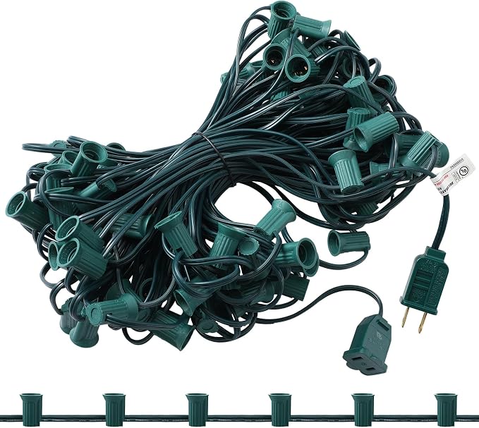 Copkim C7/e12 Christmas Light String Set, UL Listed C7 Christmas Light Strand Spool Stringer 12 Spacing Spool Wire for Patio Backyard Xmas Tree Roofline(100ft) - string light