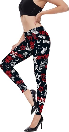 TMSD Halloween Women's Funny Graphic High Waist Skinny Leggings - skull leggings