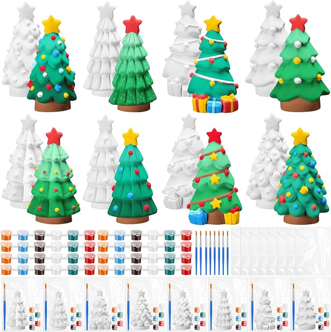 VercanMonth 8 Pcs Christmas Tree Painting Kit Ceramic Figurines with Brush - skull painting