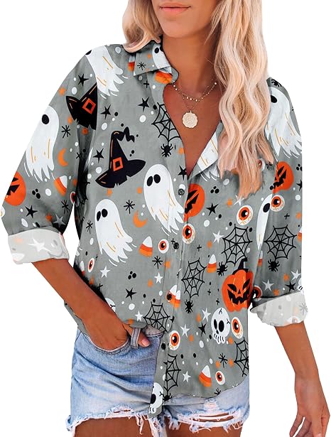 LOTUCY Bowling Shirts Women Bowler Button Down Short Sleeve Gift Tee - skull tshirt