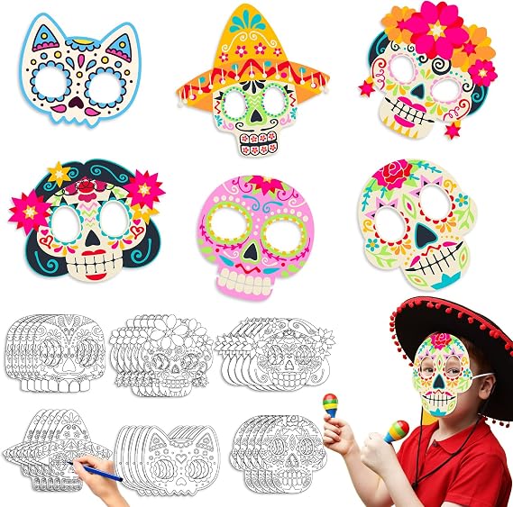 Hollowfly 30 Pcs Day of The Dead Skulls Masks Craft Kits - sugar skull makeup