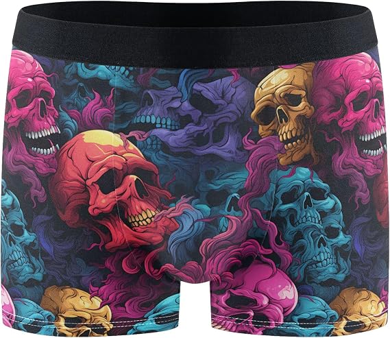 visesunny Men's Boxer Briefs Funny Pattern Soft Breathable Underwear Stretch Waistband Rayon - skull swimsuit