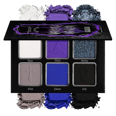 Black Blue Purple Eyeshadow Goth Makeup Palette, Matte Shimmer Dark Smoky Eyeshadow Pallet with Mirror, High Pigment White Grey Multichrome Eye Shadow for Halloween Party Witch Costume Ursula Vampire - sugar skull makeup