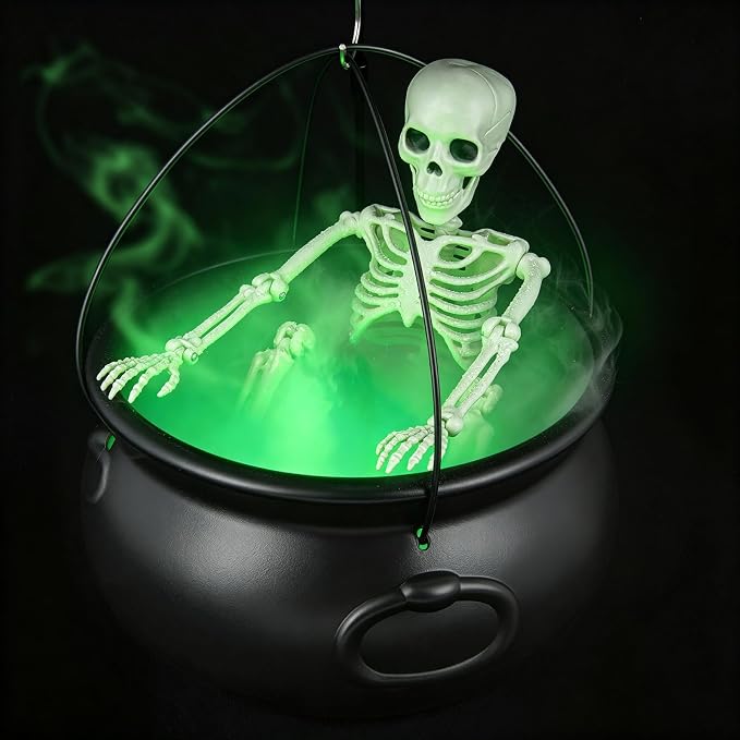 Halloween Decorations Outdoor Witch Cauldron Tripod with Fog Maker & Skull - skeleton