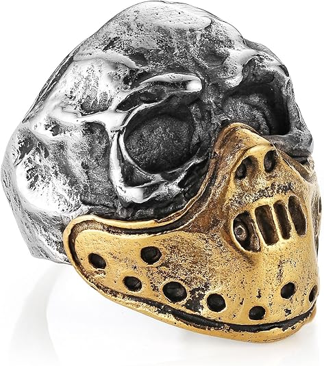 HZMAN Skull Ring for Men Chunky Stainless Steel Gothic Ring Jason Mask Ring Halloween Jewelry Gift