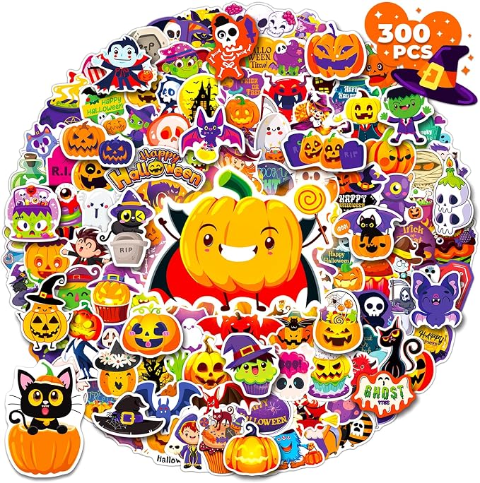 300PCS Halloween Stickers for Kids, Vinyl Holiday Decals - skull sticker